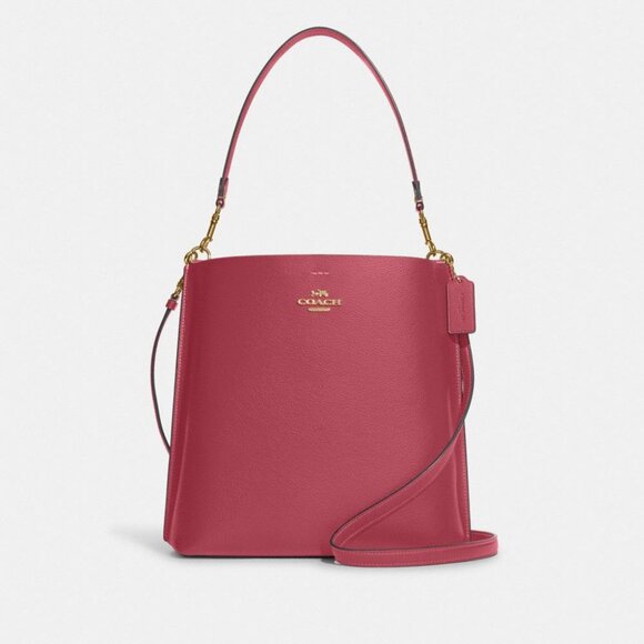 NWT Coach Mollie Bucket Bag Rouge Pink Leather Quiet Luxury Convertible Tote - Picture 2 of 13